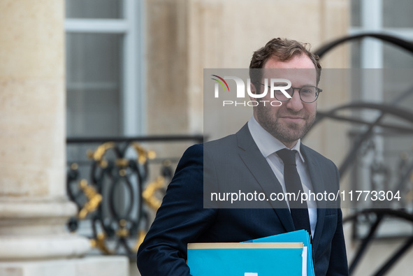 Antoine Armand, Minister for the Economy, Finance and Industry, is at the Elysee Palace for the Council of Ministers in Paris, France, on No...