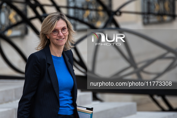 Agnes Pannier-Runacher, French Minister for Ecological Transition, Energy, Climate, and Risk Prevention, attends the Council of Ministers at...