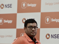 Managing Director and Group Chief Executive Officer of Swiggy, Sriharsha Majety, attends the listing ceremony of its Initial Public Offering...