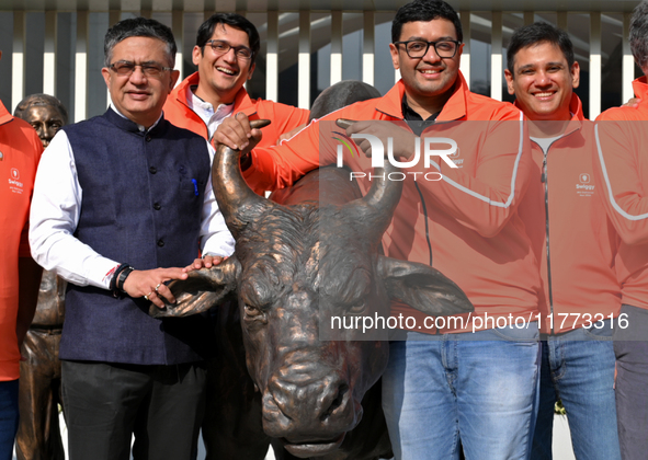 Managing Director and Group Chief Executive Officer of Swiggy, Sriharsha Majety (Center Right), and Managing Director and CEO of the Nationa...