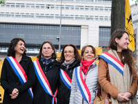 MPs from LFI - New Popular Front, including Aurelie Trouve and Manon Meunier, gather alongside the Confederation Paysanne to denounce the EU...