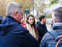 Manon Meunier, a member of parliament for La France insoumise - New Popular Front of Haute-Vienne, speaks with farmers from the Peasant Conf...