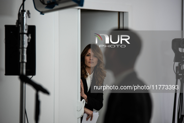 Maud Bregeon, Minister Delegate of the Premier and government spokesperson, meets the press at the end of the Council of Ministers in Paris,...