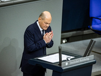 German Chancellor Olaf Scholz holds a Government Declaration at the lower house of Parliament Bundestag in Berlin, Germany, on November 13,...