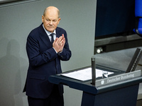 German Chancellor Olaf Scholz holds a Government Declaration at the lower house of Parliament Bundestag in Berlin, Germany, on November 13,...