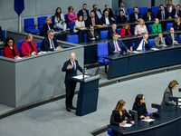 German Chancellor Olaf Scholz holds a Government Declaration at the lower house of Parliament Bundestag in Berlin, Germany, on November 13,...