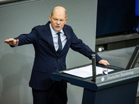 German Chancellor Olaf Scholz holds a Government Declaration at the lower house of Parliament Bundestag in Berlin, Germany, on November 13,...