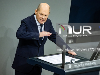 German Chancellor Olaf Scholz holds a Government Declaration at the lower house of Parliament Bundestag in Berlin, Germany, on November 13,...