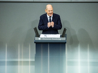 German Chancellor Olaf Scholz holds a Government Declaration at the lower house of Parliament Bundestag in Berlin, Germany, on November 13,...