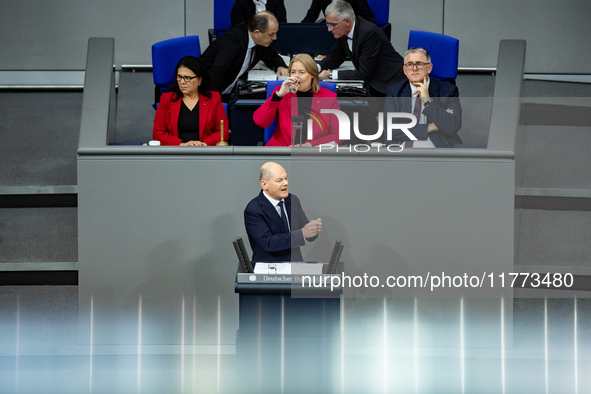 German Chancellor Olaf Scholz holds a Government Declaration at the lower house of Parliament Bundestag in Berlin, Germany, on November 13,...