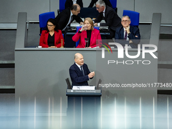 German Chancellor Olaf Scholz holds a Government Declaration at the lower house of Parliament Bundestag in Berlin, Germany, on November 13,...