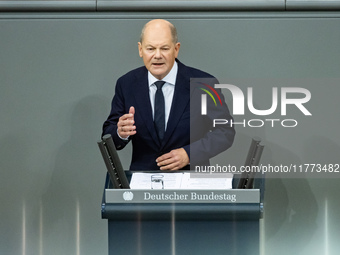 German Chancellor Olaf Scholz holds a Government Declaration at the lower house of Parliament Bundestag in Berlin, Germany, on November 13,...