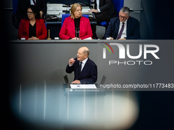 German Chancellor Olaf Scholz holds a Government Declaration at the lower house of Parliament Bundestag in Berlin, Germany, on November 13,...