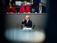 German Chancellor Olaf Scholz holds a Government Declaration at the lower house of Parliament Bundestag in Berlin, Germany, on November 13,...