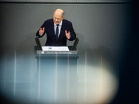 German Chancellor Olaf Scholz holds a Government Declaration at the lower house of Parliament Bundestag in Berlin, Germany, on November 13,...