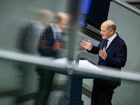 German Chancellor Olaf Scholz holds a Government Declaration at the lower house of Parliament Bundestag in Berlin, Germany, on November 13,...