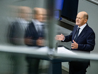 German Chancellor Olaf Scholz holds a Government Declaration at the lower house of Parliament Bundestag in Berlin, Germany, on November 13,...