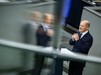 German Chancellor Olaf Scholz holds a Government Declaration at the lower house of Parliament Bundestag in Berlin, Germany, on November 13,...