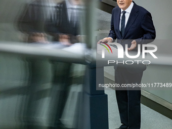 German Chancellor Olaf Scholz holds a Government Declaration at the lower house of Parliament Bundestag in Berlin, Germany, on November 13,...