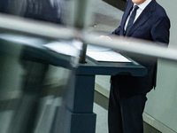 German Chancellor Olaf Scholz holds a Government Declaration at the lower house of Parliament Bundestag in Berlin, Germany, on November 13,...