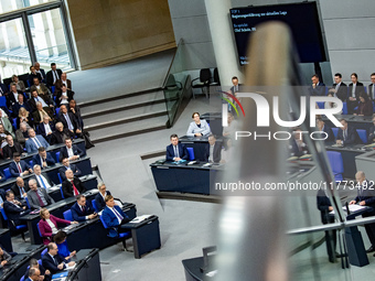 German Chancellor Olaf Scholz holds a Government Declaration at the lower house of Parliament Bundestag in Berlin, Germany, on November 13,...