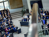 German Chancellor Olaf Scholz holds a Government Declaration at the lower house of Parliament Bundestag in Berlin, Germany, on November 13,...