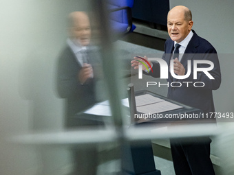 German Chancellor Olaf Scholz holds a Government Declaration at the lower house of Parliament Bundestag in Berlin, Germany, on November 13,...