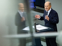 German Chancellor Olaf Scholz holds a Government Declaration at the lower house of Parliament Bundestag in Berlin, Germany, on November 13,...