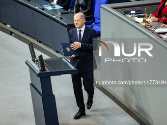 German Chancellor Olaf Scholz holds a Government Declaration at the lower house of Parliament Bundestag in Berlin, Germany, on November 13,...