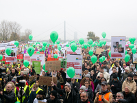 Thousands of public sector workers rally in Duesseldorf, Germany, on November 13, 2024, against state government budget cuts on public secto...