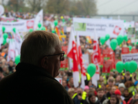 Karl-Josef Laumann, the minister of Labor in NRW, speaks to the protesters as thousands of public sector workers rally in Duesseldorf, Germa...