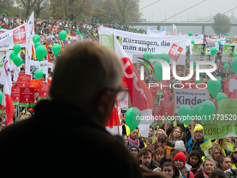 Karl-Josef Laumann, the minister of Labor in NRW, speaks to the protesters as thousands of public sector workers rally in Duesseldorf, Germa...