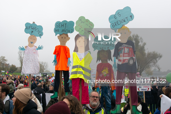 Thousands of public sector workers rally in Duesseldorf, Germany, on November 13, 2024, against state government budget cuts on public secto...