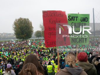 Thousands of public sector workers rally in Duesseldorf, Germany, on November 13, 2024, against state government budget cuts on public secto...