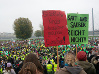 Thousands of public sector workers rally in Duesseldorf, Germany, on November 13, 2024, against state government budget cuts on public secto...