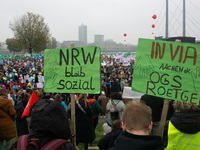 Thousands of public sector workers rally in Duesseldorf, Germany, on November 13, 2024, against state government budget cuts on public secto...