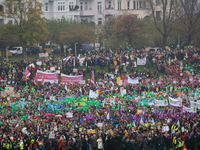 Thousands of public sector workers rally in Duesseldorf, Germany, on November 13, 2024, against state government budget cuts on public secto...