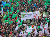 Thousands of public sector workers rally in Duesseldorf, Germany, on November 13, 2024, against state government budget cuts on public secto...