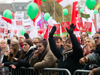 Thousands of public sector workers rally in Duesseldorf, Germany, on November 13, 2024, against state government budget cuts on public secto...