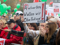 Thousands of public sector workers rally in Duesseldorf, Germany, on November 13, 2024, against state government budget cuts on public secto...