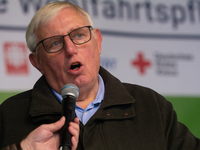 Karl-Josef Laumann, the minister of Labor in NRW, speaks to the protesters as thousands of public sector workers rally in Duesseldorf, Germa...