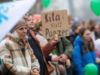 Thousands of public sector workers rally in Duesseldorf, Germany, on November 13, 2024, against state government budget cuts on public secto...