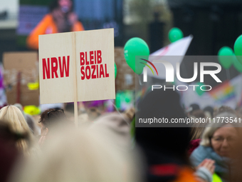 Thousands of public sector workers rally in Duesseldorf, Germany, on November 13, 2024, against state government budget cuts on public secto...