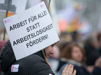 Thousands of public sector workers rally in Duesseldorf, Germany, on November 13, 2024, against state government budget cuts on public secto...