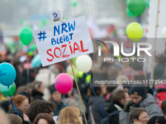 Thousands of public sector workers rally in Duesseldorf, Germany, on November 13, 2024, against state government budget cuts on public secto...