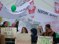 Thousands of public sector workers rally in Duesseldorf, Germany, on November 13, 2024, against state government budget cuts on public secto...