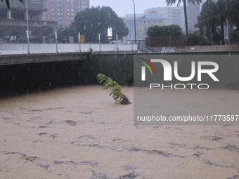 Heavy rainfall leads to significant flooding in various parts of Malaga, including major streets and public areas. (