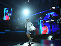 Carlos Alcaraz walks during the Nitto ATP Finals 2024 Group B match between Carlos Alcaraz and Andrej Rublev at Inalpi Arena in Milan, Italy...