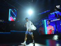 Carlos Alcaraz walks during the Nitto ATP Finals 2024 Group B match between Carlos Alcaraz and Andrej Rublev at Inalpi Arena in Milan, Italy...