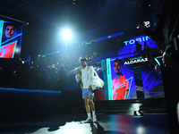 Carlos Alcaraz walks during the Nitto ATP Finals 2024 Group B match between Carlos Alcaraz and Andrej Rublev at Inalpi Arena in Milan, Italy...